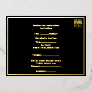 MODERNE BEWERKBARE EENVOUDIGE ZWARTE AFBEELDING TE FOLIE UITNODIGING BRIEFKAART