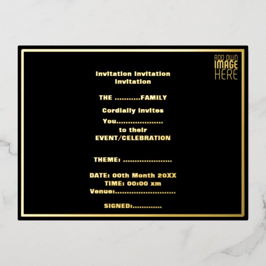 MODERNE BEWERKBARE EENVOUDIGE ZWARTE AFBEELDING TE FOLIE UITNODIGING BRIEFKAART (Voorkant)