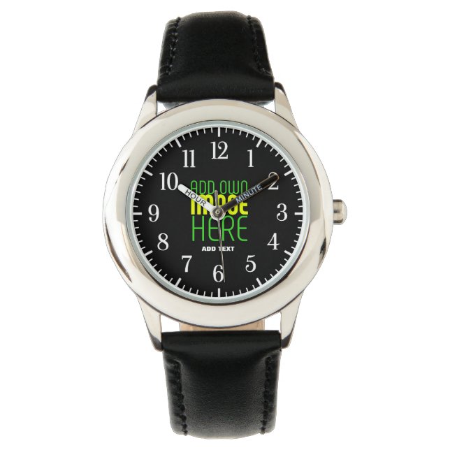 MODERNE BEWERKBARE EENVOUDIGE ZWARTE AFBEELDING TE HORLOGE (Voorkant)