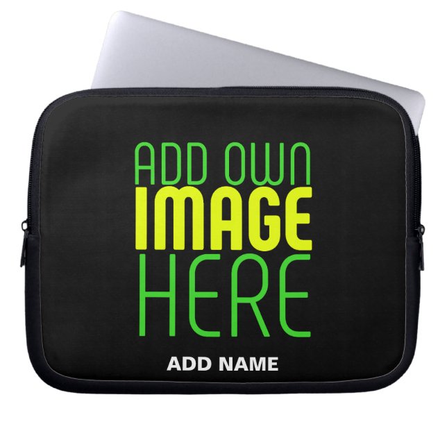 MODERNE BEWERKBARE EENVOUDIGE ZWARTE AFBEELDING TE LAPTOP SLEEVE (Voorkant)