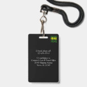 MODERNE BEWERKBARE EENVOUDIGE ZWARTE AFBEELDINGSTE BADGE (Achterkant met lanyard)