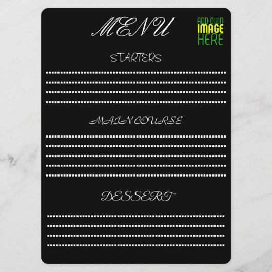 MODERNE BEWERKBARE EENVOUDIGE ZWARTE AFBEELDINGSTE MENU (Voorkant)