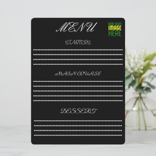 MODERNE BEWERKBARE EENVOUDIGE ZWARTE AFSBEELDING T MENU (Staand voorkant)