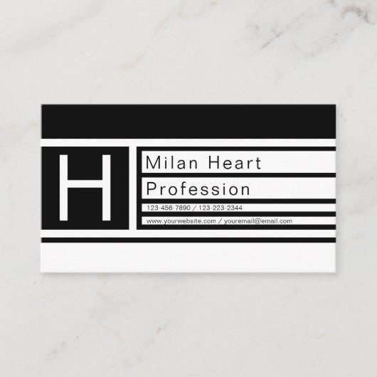 Moderne bewerkbare geometrische zwart-wit visitekaartje (Voorkant)