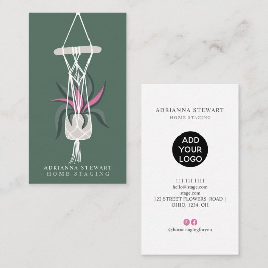 Moderne, bewerkbare, groene huis plant binnenste d visitekaartje (Voorkant / Achterkant)