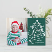 Moderne Bewerkbare Kleur Vrolijke Kerstboom Foto Feestdagenkaart (Staand voorkant)