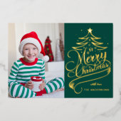 Moderne Bewerkbare Kleur Vrolijke Kerstboom Foto Folie Feestdagenkaart (Voorkant)