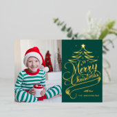 Moderne Bewerkbare Kleur Vrolijke Kerstboom Foto Folie Feestdagenkaart (Staand Voorkant)