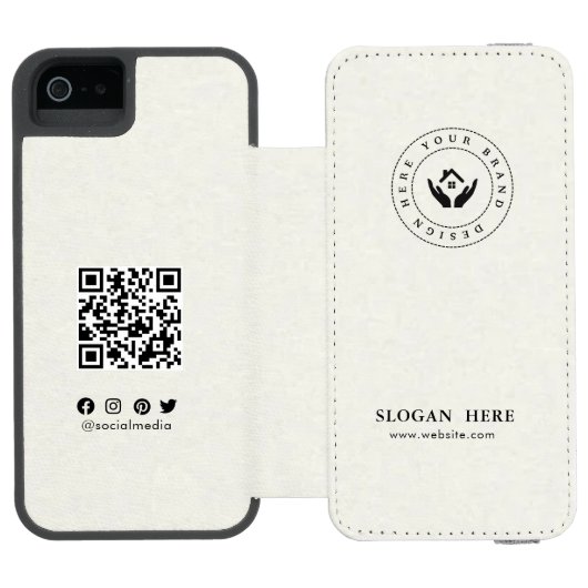 Moderne bewerkbare logo | QR-code en tekst Incipio iPhone Portemonnee Hoesje (Agenda Open)