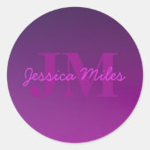 Moderne bewerkbare monografische tekst & Paarse om Ronde Sticker (Voorkant)