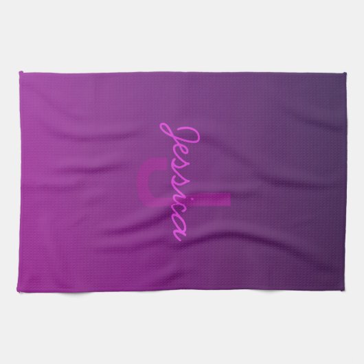 Moderne bewerkbare monografische tekst & Paarse om Theedoek (Horizontaal)