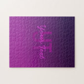 Moderne bewerkbare monogramtekst & paarse Ombre Legpuzzel (Horizontaal)