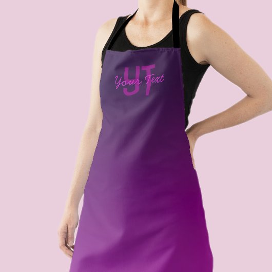 Moderne bewerkbare monogramtekst & paarse ombre schort