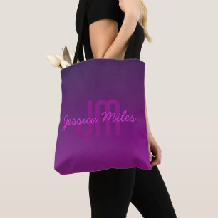 Moderne bewerkbare monogramtekst & paarse Ombre Tote Bag