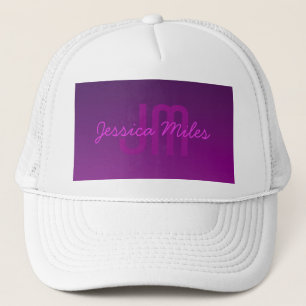 Moderne bewerkbare monogramtekst & paarse Ombre  Trucker Pet