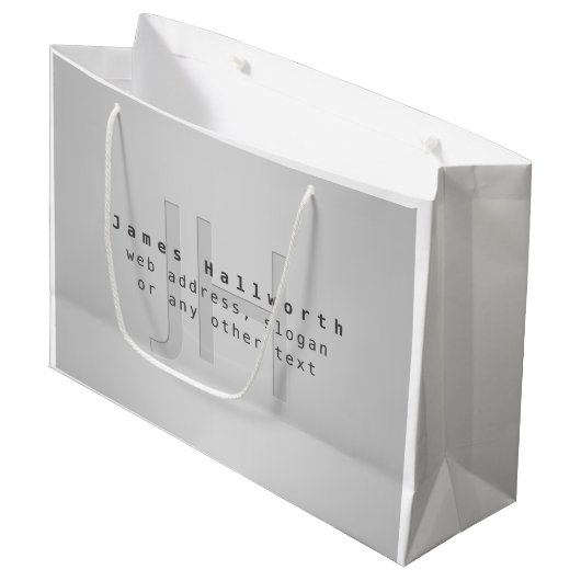 Moderne bewerkbare naam & slogan | Grijs verloop Groot Cadeauzakje (Voorkant Gekanteld)