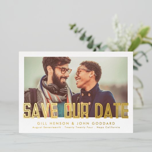 Moderne, bewerkbare, oude foto opslaan van de datu folie uitnodiging (Staand Voorkant)