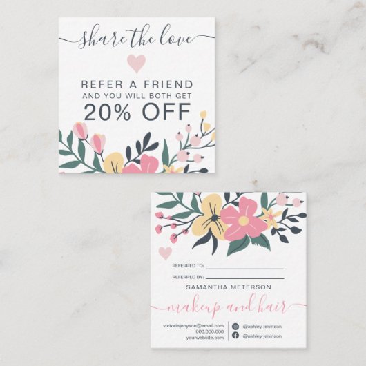 Moderne, bewerkbare pastel floral hart deelt de li aanbevelingskaartje (Voorkant / Achterkant)