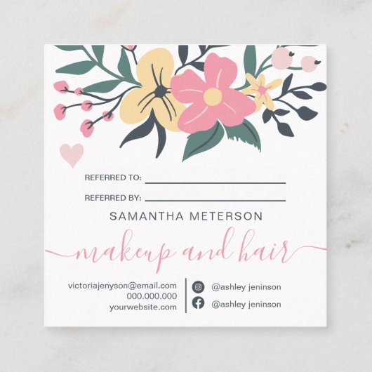 Moderne, bewerkbare pastel floral hart deelt de li aanbevelingskaartje (Achterkant)