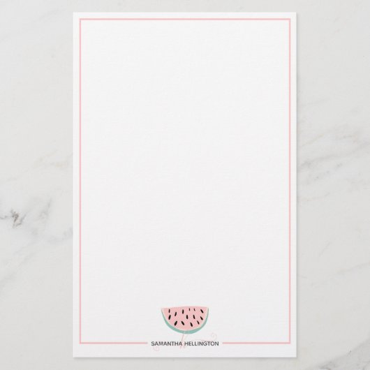 Moderne bewerkbare pastel watermeloen monogram naa briefpapier (Voorkant)