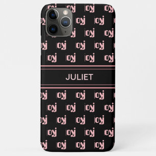Moderne bewerkbare roze Joy-calligrafie op zwart Case-Mate iPhone Case