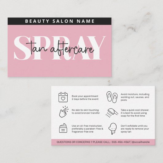 Moderne bewerkbare STenzij Spray Tan Aftercare Car Visitekaartje (Voorkant / Achterkant)