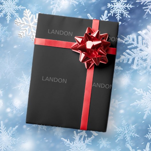 Moderne bewerkbare tekst | Donkergrijs en zwart Cadeaupapier