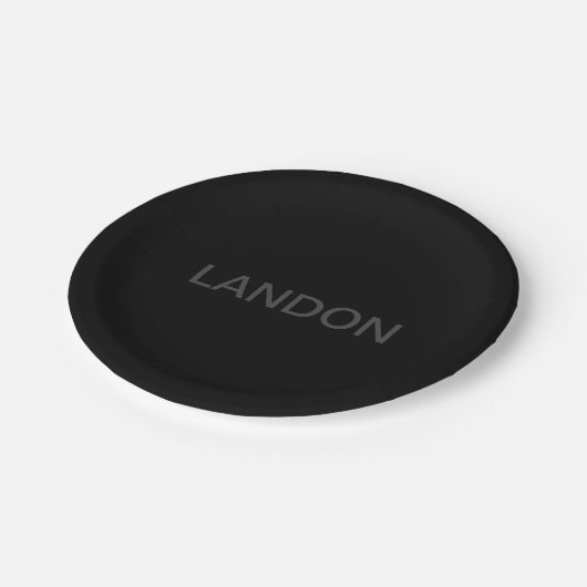 Moderne bewerkbare tekst | Donkergrijs en zwart Papieren Bordje (Gekanteld)