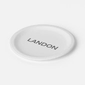 Moderne bewerkbare tekst | Wit & Donkergrijs Papieren Bordje (Gekanteld)