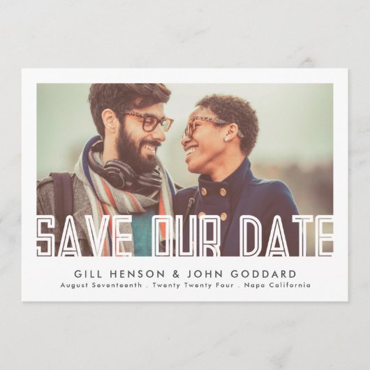 Moderne, bewerkbare tekstfoto save the date (Voorkant)