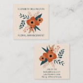 Moderne bewerkbare terracotta bloemenretro bloemis vierkante visitekaartje (Voorkant / Achterkant)