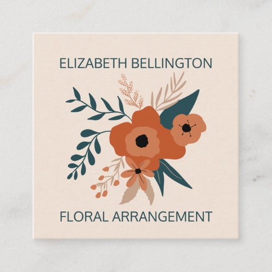 Moderne bewerkbare terracotta bloemenretro bloemis vierkante visitekaartje (Voorkant)