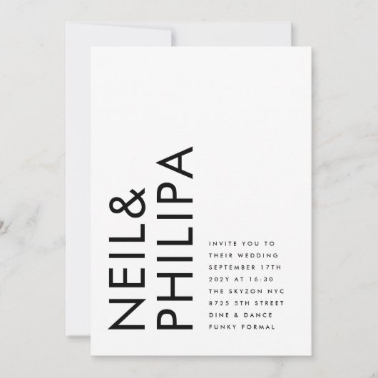 Moderne BEWERKBARE Trouwdag met dikgedrukte namen  Kaart (Voorkant)