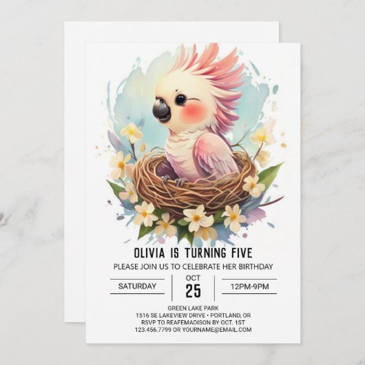 Moderne bewerkbare vogelverjaardag kaart (Voorkant / Achterkant)