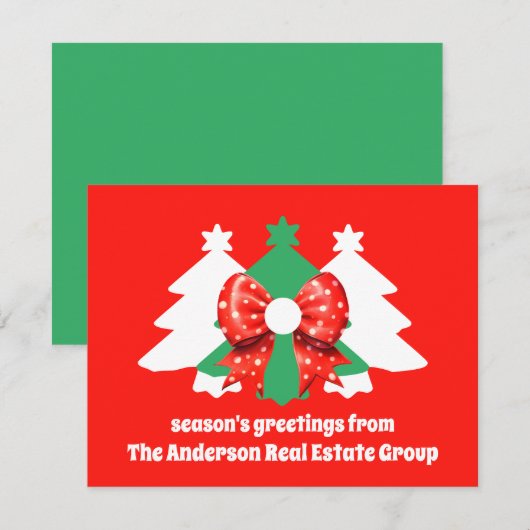 Moderne bewerkbare zakelijke kerstbomen feestdagenkaart (Voorkant / Achterkant)