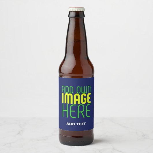 MODERNE BEWERKBARE ZOEKE NAVYBLAUWE AFBEELDING TEK BIER ETIKET (Voorkant)