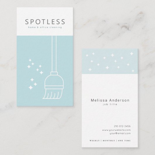 Moderne Bezem Lichtblauw Schoonmaakservice Maid Visitekaartje (Voorkant / Achterkant)