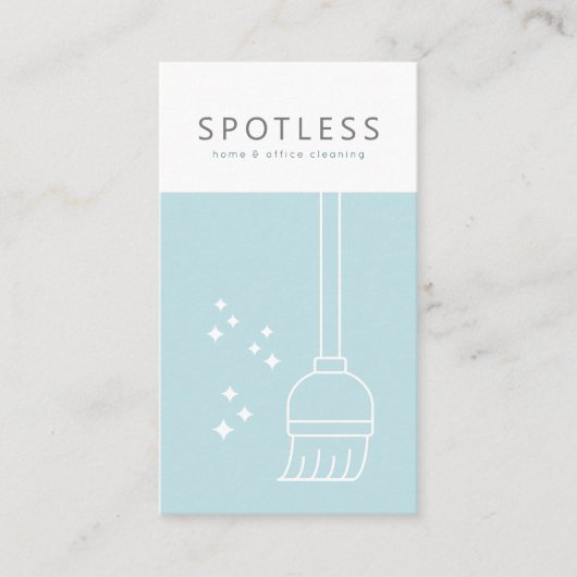 Moderne Bezem Lichtblauw Schoonmaakservice Maid Visitekaartje (Voorkant)