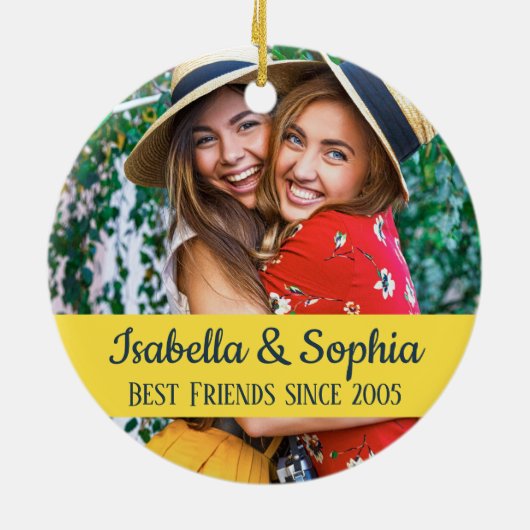 Moderne BFF foto Beste vrienden voor altijd trendy Keramisch Ornament (Achterkant)