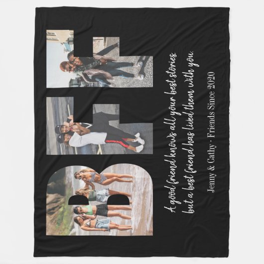 Moderne BFF Fotocollage Beste Vriend Besties Zwart Fleece Deken (Voorkant)