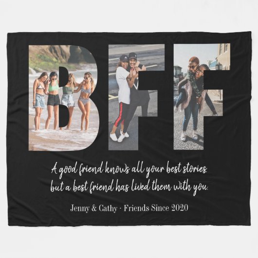 Moderne BFF Fotocollage Beste Vriend Besties Zwart Fleece Deken (Voorkant (Horizontaal))