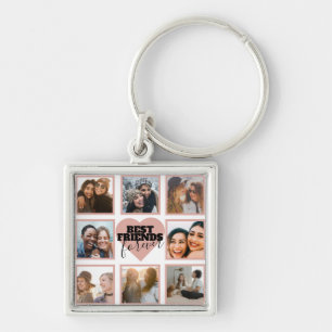 Moderne BFF-fotocollage roze gouden hart Sleutelhanger