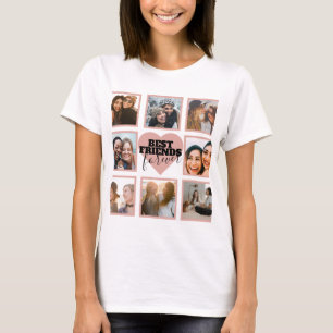 Moderne BFF-fotocollage Roze Gouden Hart T-shirt