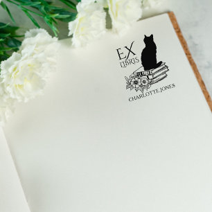 Moderne bibliotheekkat, boek rubberstempel