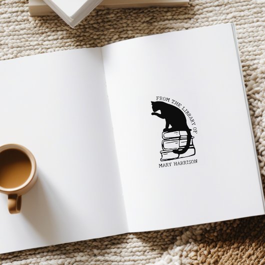 Moderne bibliotheekkat-boekplaat  rubberstempel