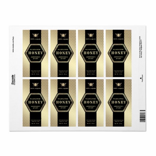 Moderne bijenhoningpot van hexagon etiket (Full Sheet)