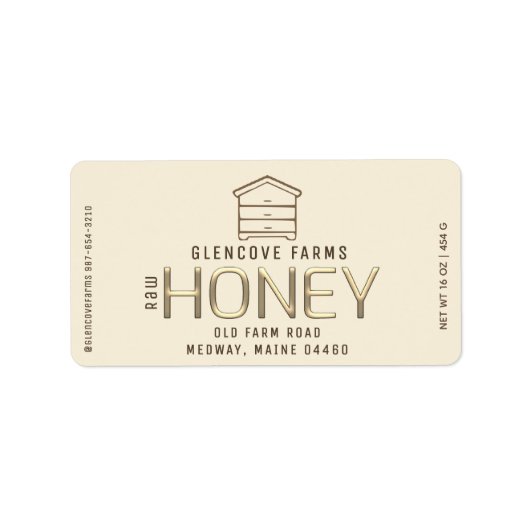 Moderne bijenkorf bijenhouder bijenstal in reliëf etiket (Voorkant)