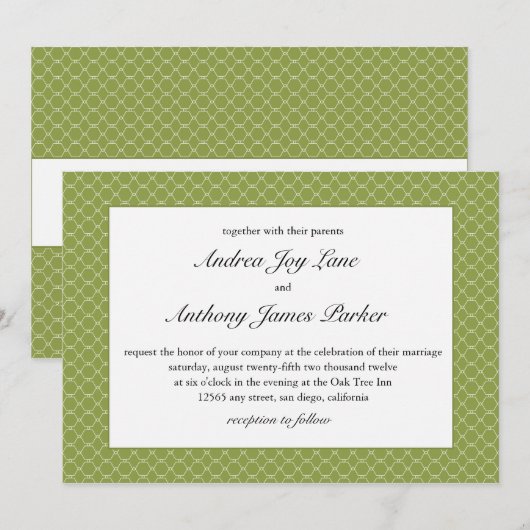 Moderne bijenkorf bruiloft uitnodiging in peer gro (Voorkant / Achterkant)