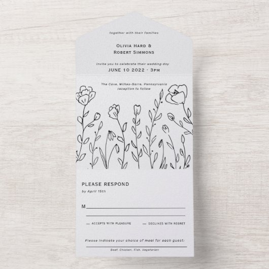 Moderne bijtende botanische bruiloft in één keer all in one uitnodiging (Binnen)