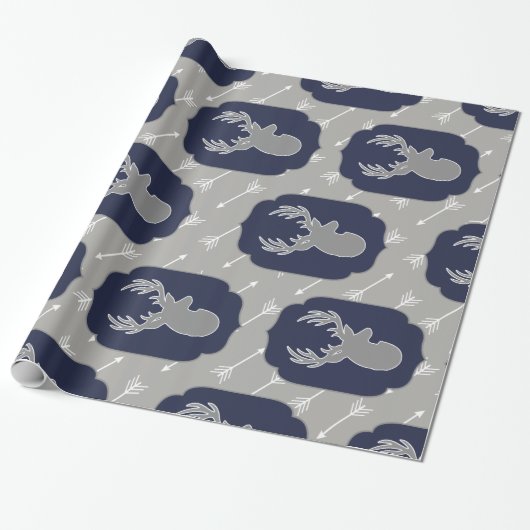 Moderne bijtende grijze oorstrijken en witte pijle cadeaupapier (Uitgerold)